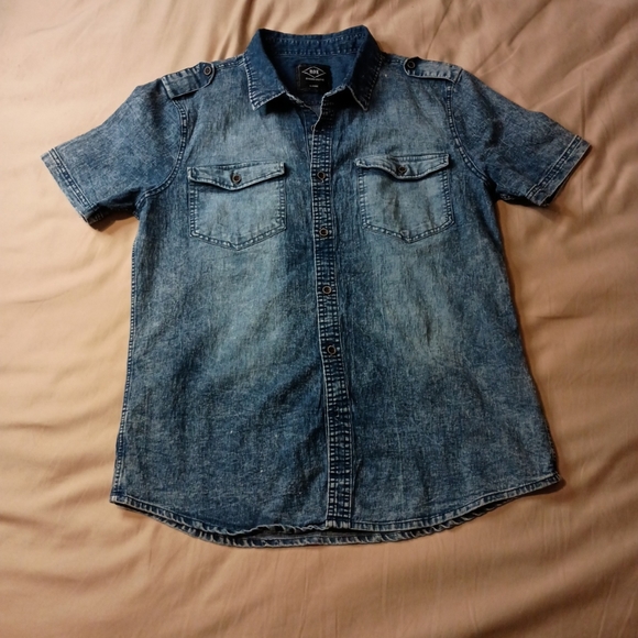 ROK denim short sleeve collared shirt large - Picture 1 of 4